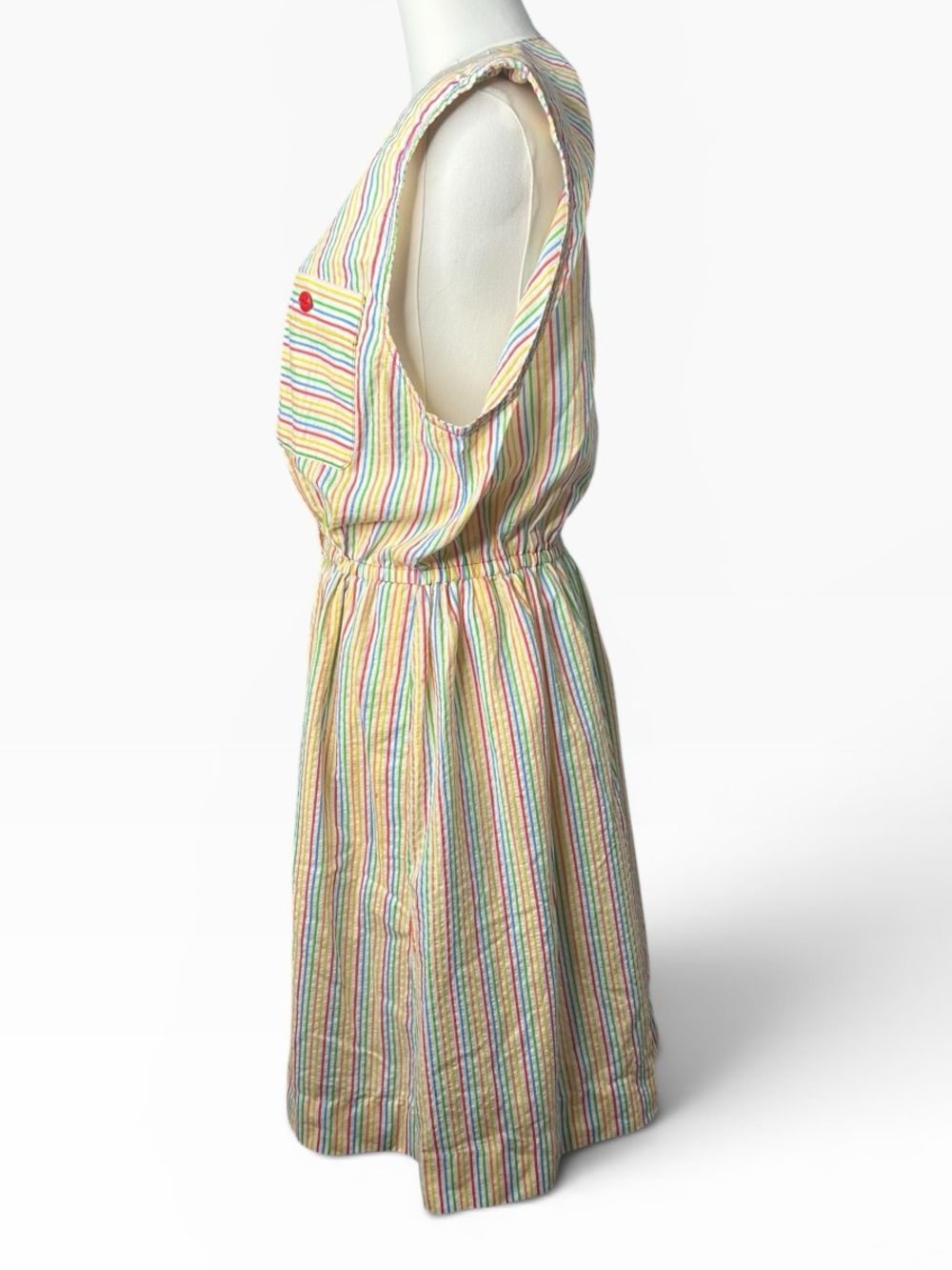 Vintage 1980s Handmade Rainbow Stripe Button Front Dress - Picture 4 of 10